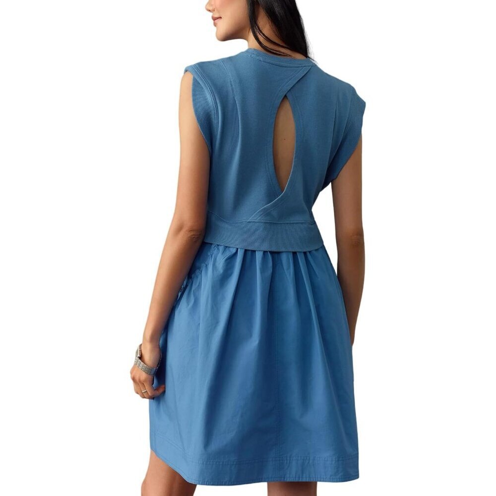 Womens Sleeveless Sweatshirt Dress Cotton Blend Mini Pockets Open Back Stylish